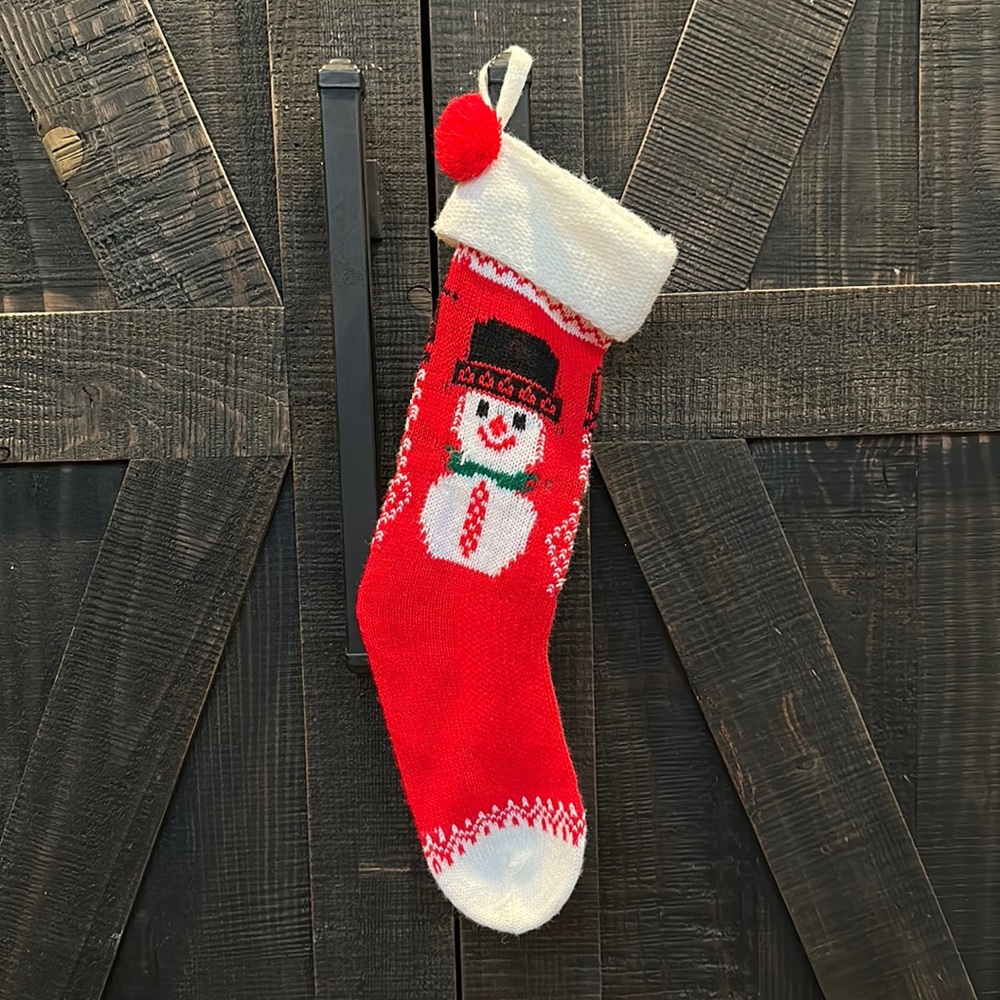Vintage Knit Snowman Christmas Stocking